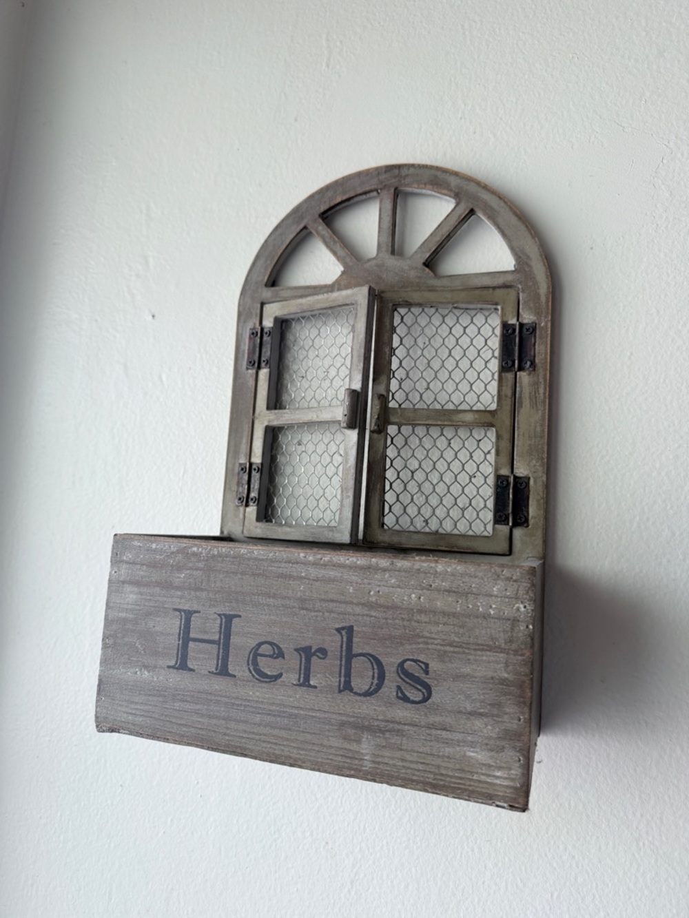 Hand Crafted Gray Wooden Herbs Wall Planter